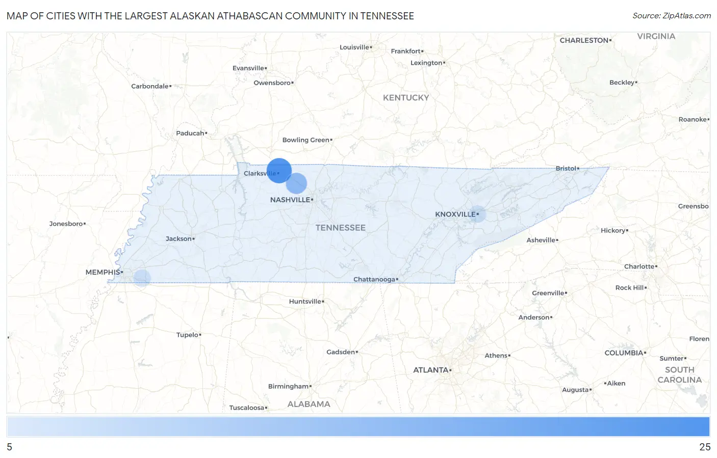 Cities with the Largest Alaskan Athabascan Community in Tennessee Map