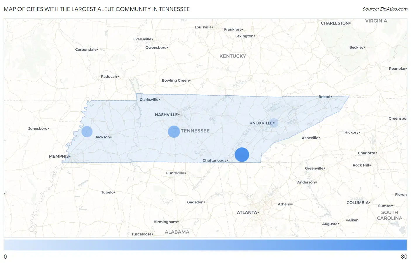 Cities with the Largest Aleut Community in Tennessee Map