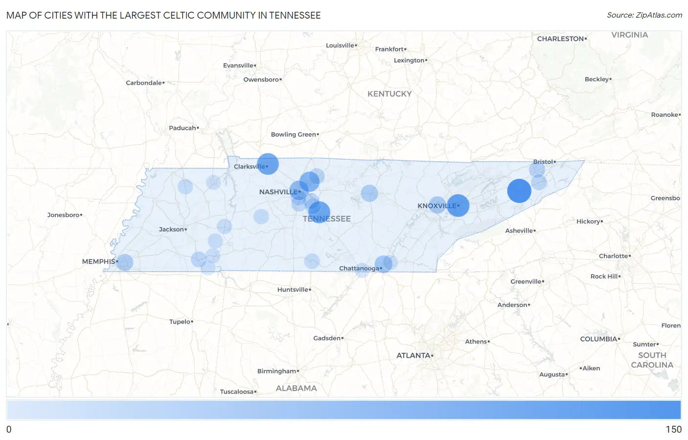 Cities with the Largest Celtic Community in Tennessee Map
