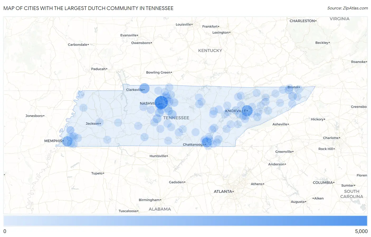 Cities with the Largest Dutch Community in Tennessee Map