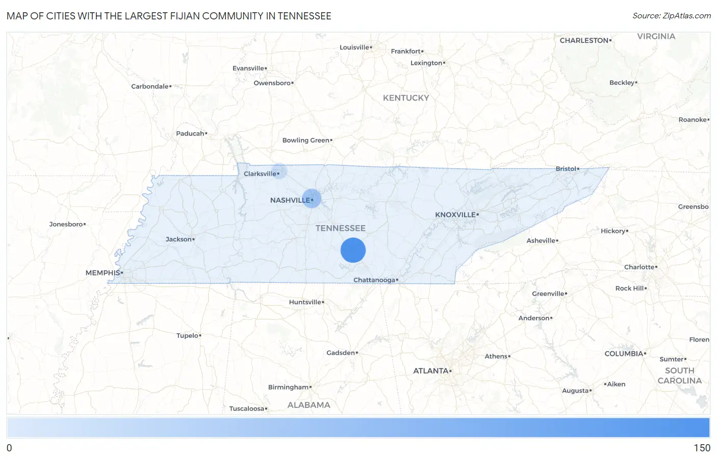 Cities with the Largest Fijian Community in Tennessee Map