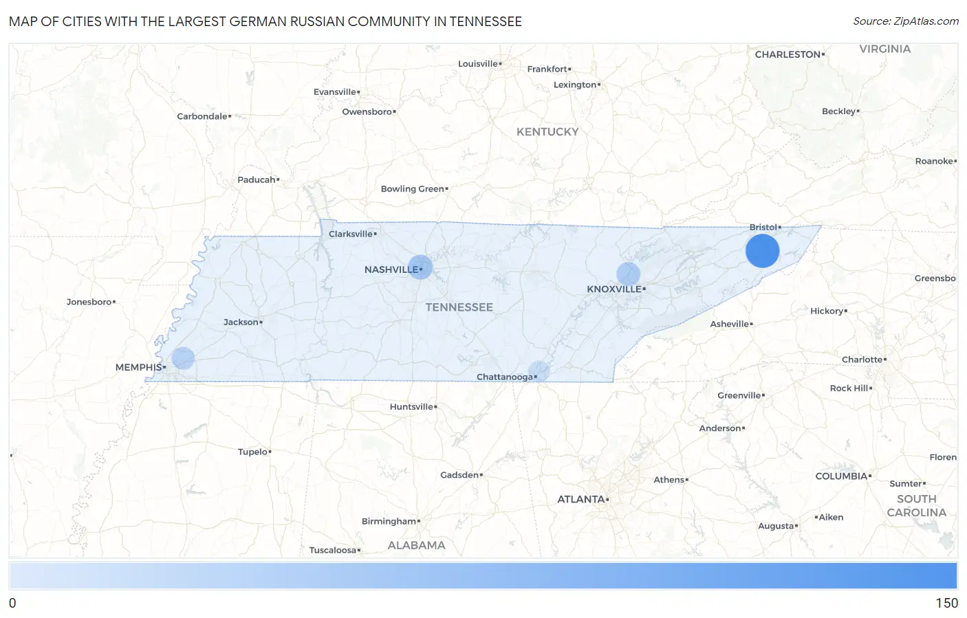 Cities with the Largest German Russian Community in Tennessee Map