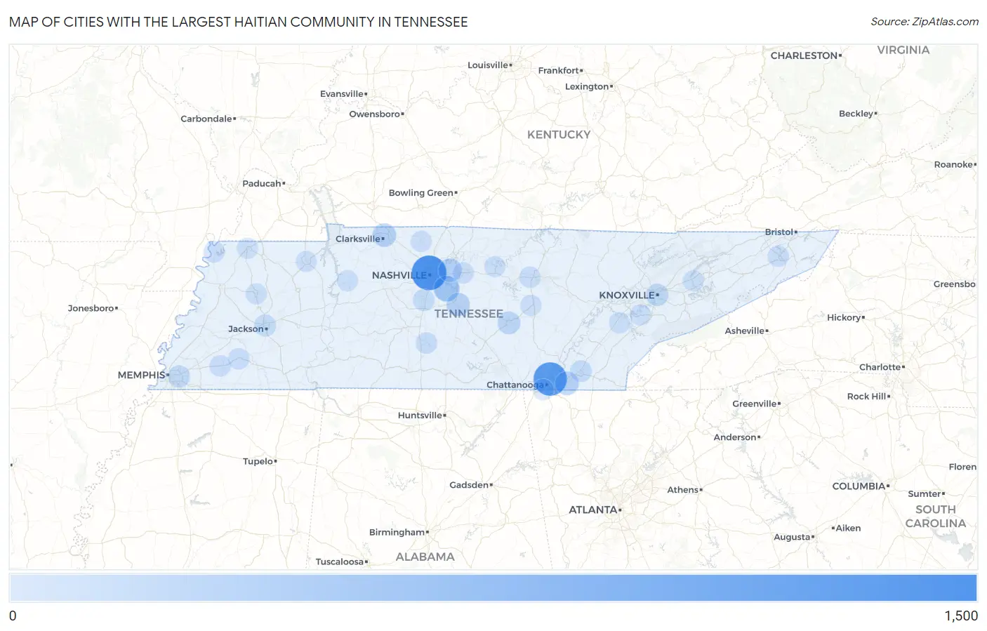 Cities with the Largest Haitian Community in Tennessee Map