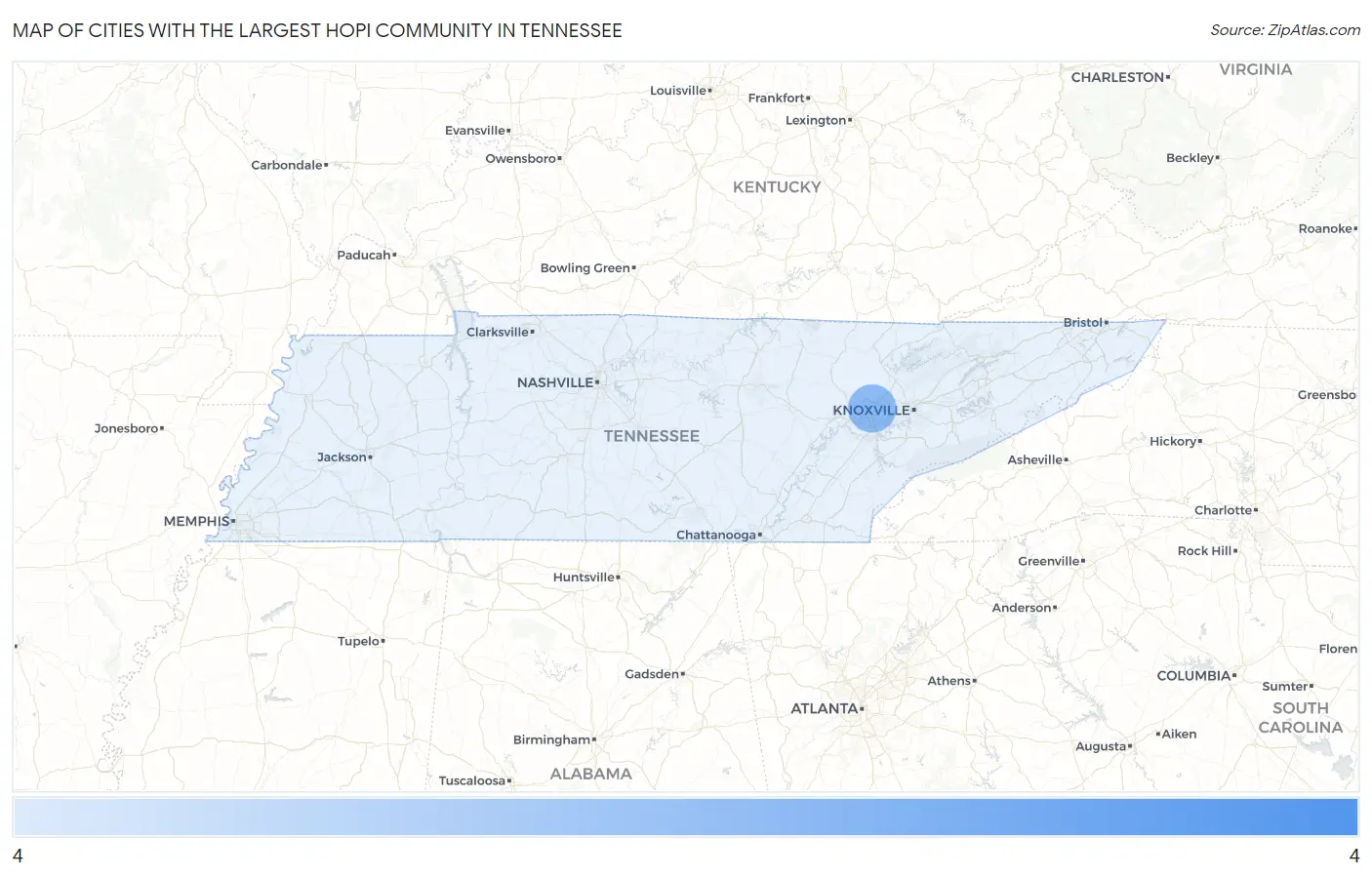 Cities with the Largest Hopi Community in Tennessee Map