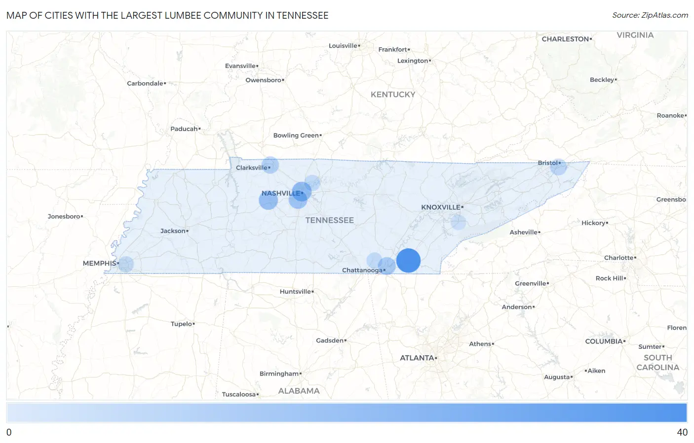 Cities with the Largest Lumbee Community in Tennessee Map
