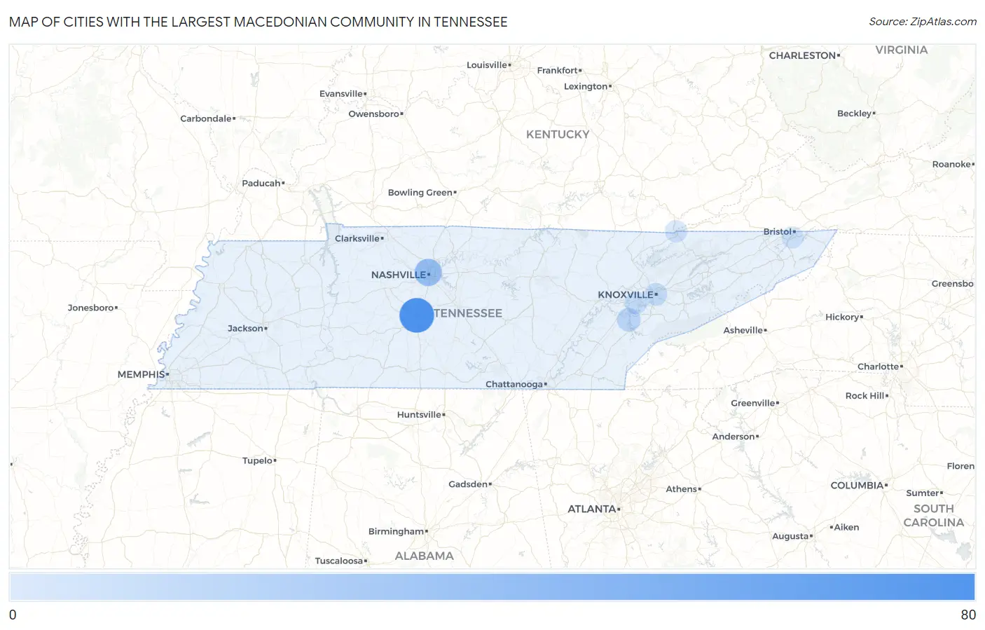 Cities with the Largest Macedonian Community in Tennessee Map