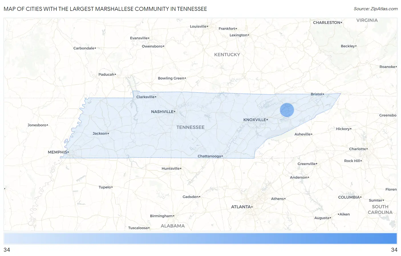 Cities with the Largest Marshallese Community in Tennessee Map