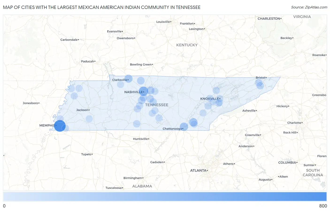 Cities with the Largest Mexican American Indian Community in Tennessee Map