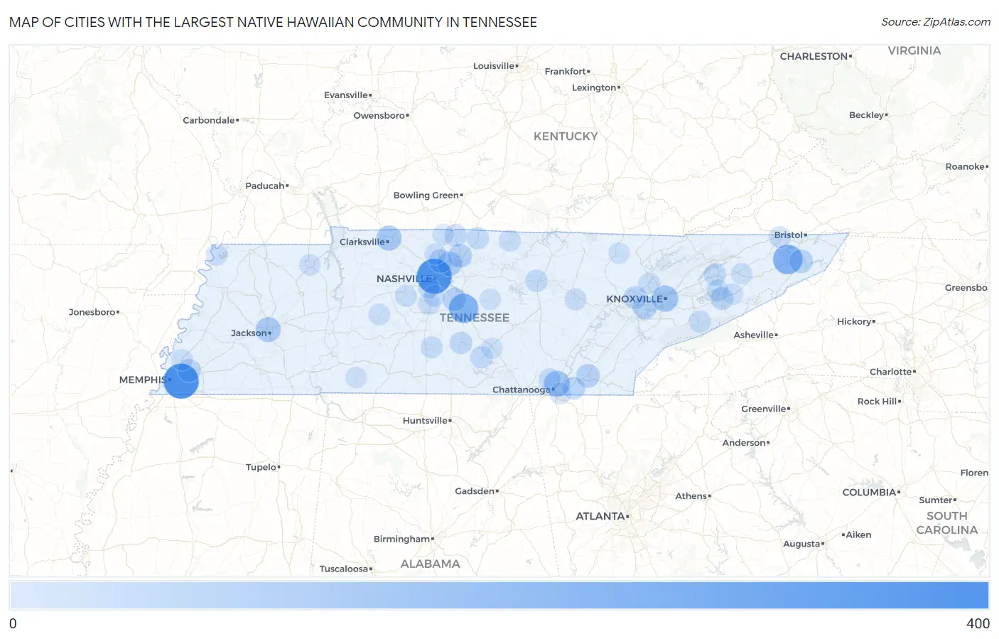 Cities with the Largest Native Hawaiian Community in Tennessee Map