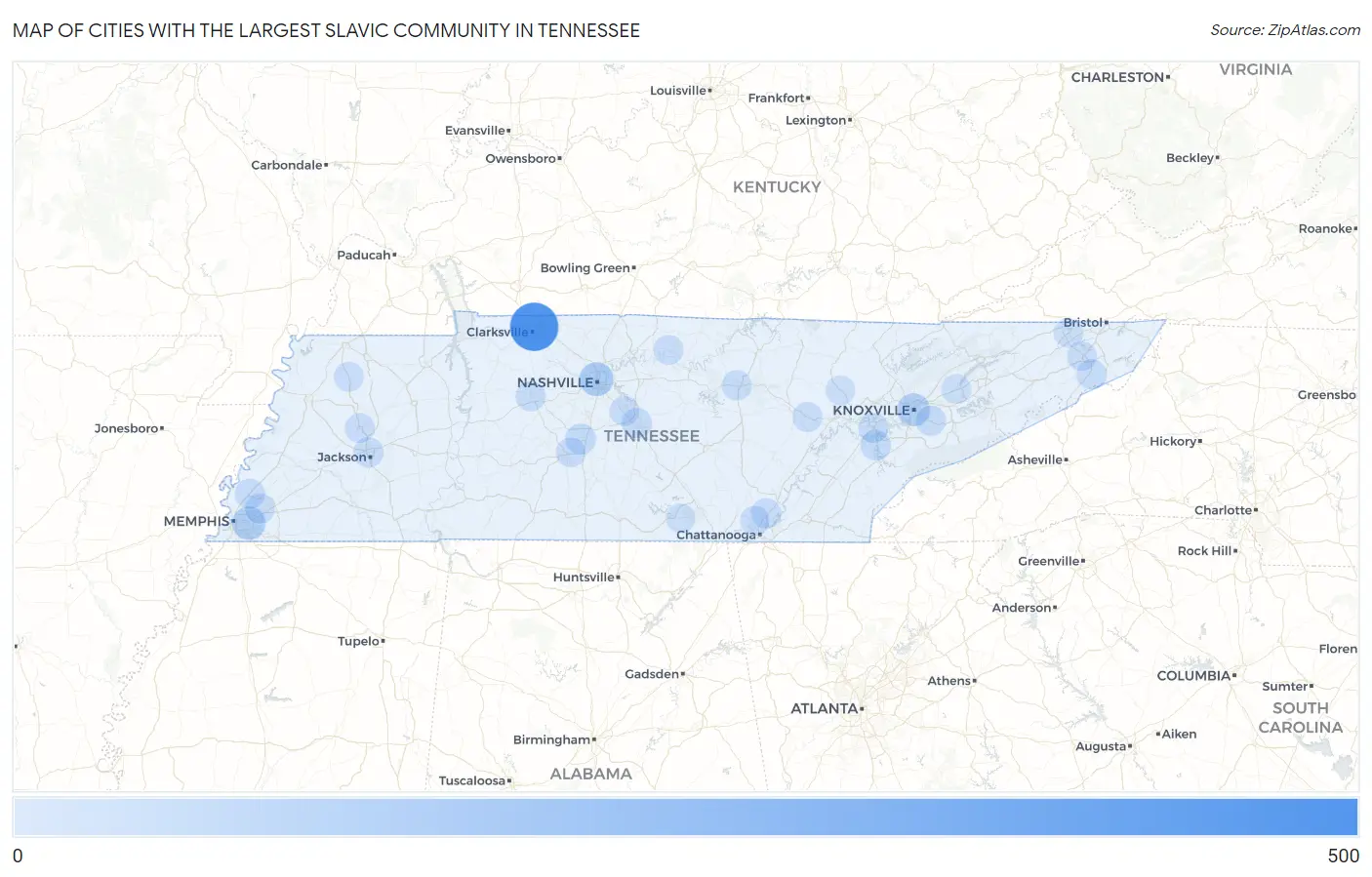 Cities with the Largest Slavic Community in Tennessee Map