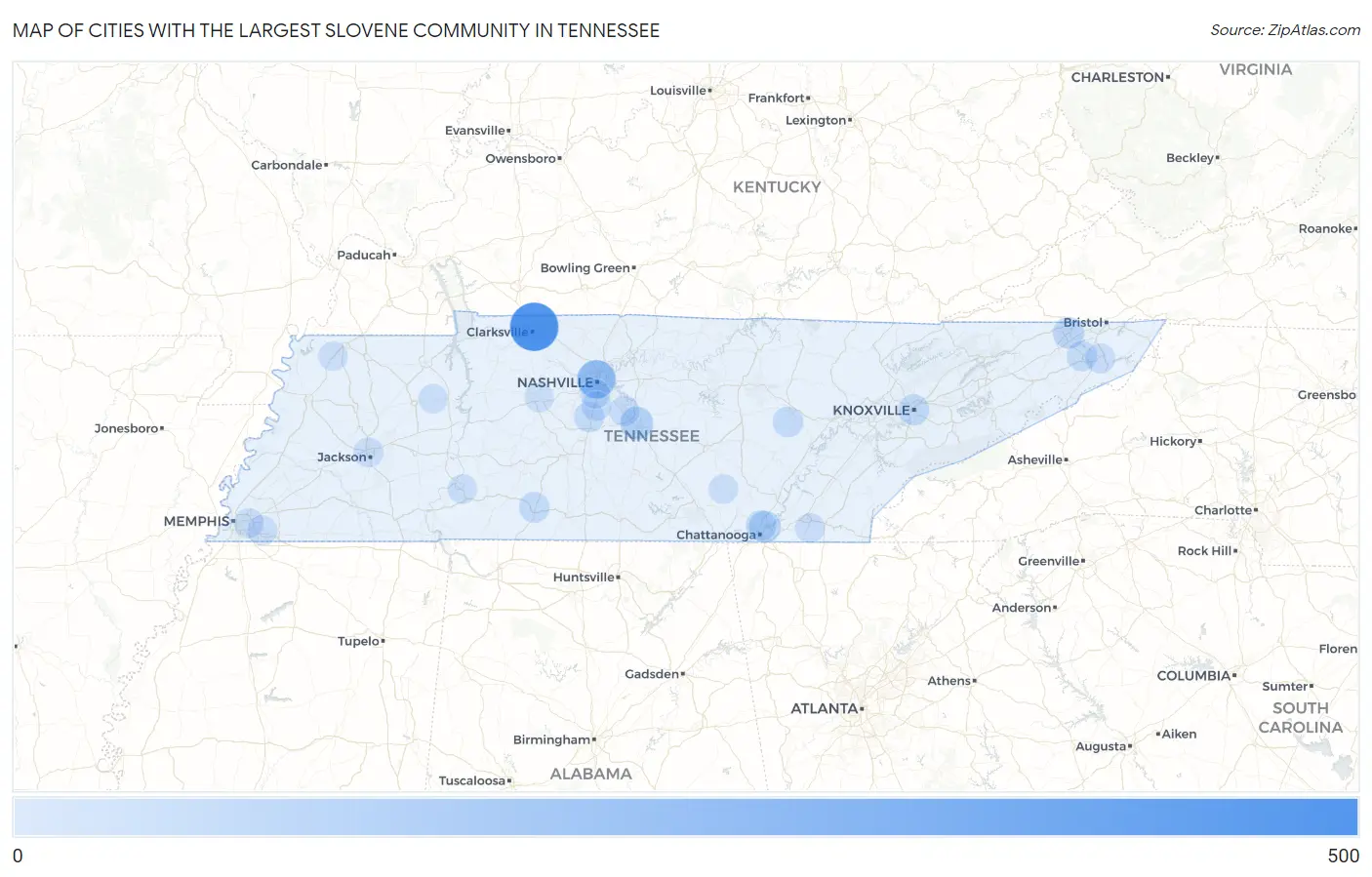 Cities with the Largest Slovene Community in Tennessee Map