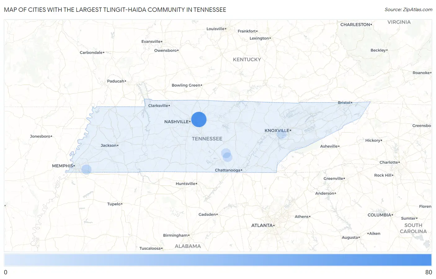 Cities with the Largest Tlingit-Haida Community in Tennessee Map