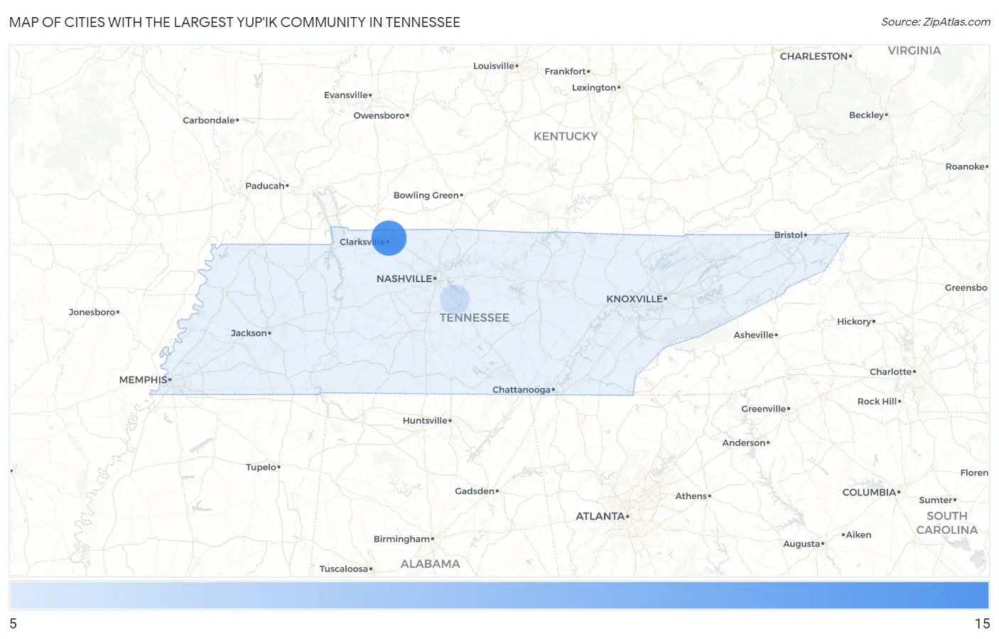 Cities with the Largest Yup'ik Community in Tennessee Map