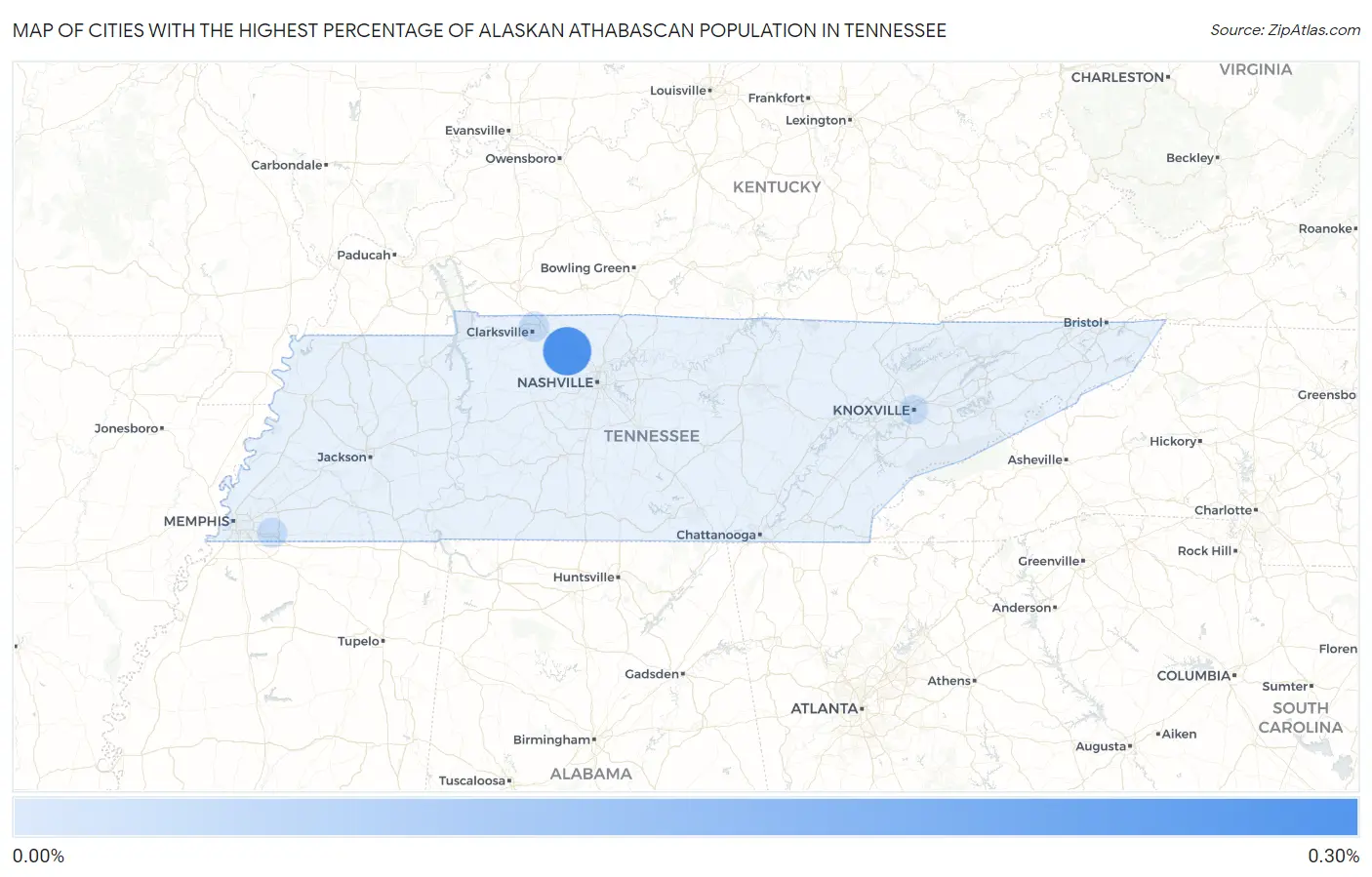 Cities with the Highest Percentage of Alaskan Athabascan Population in Tennessee Map