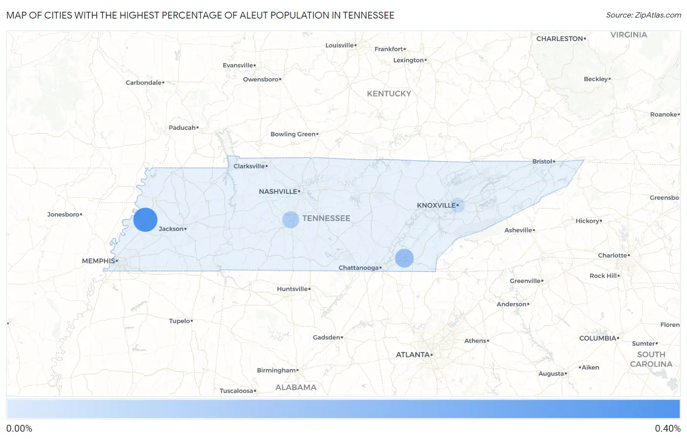 Cities with the Highest Percentage of Aleut Population in Tennessee Map
