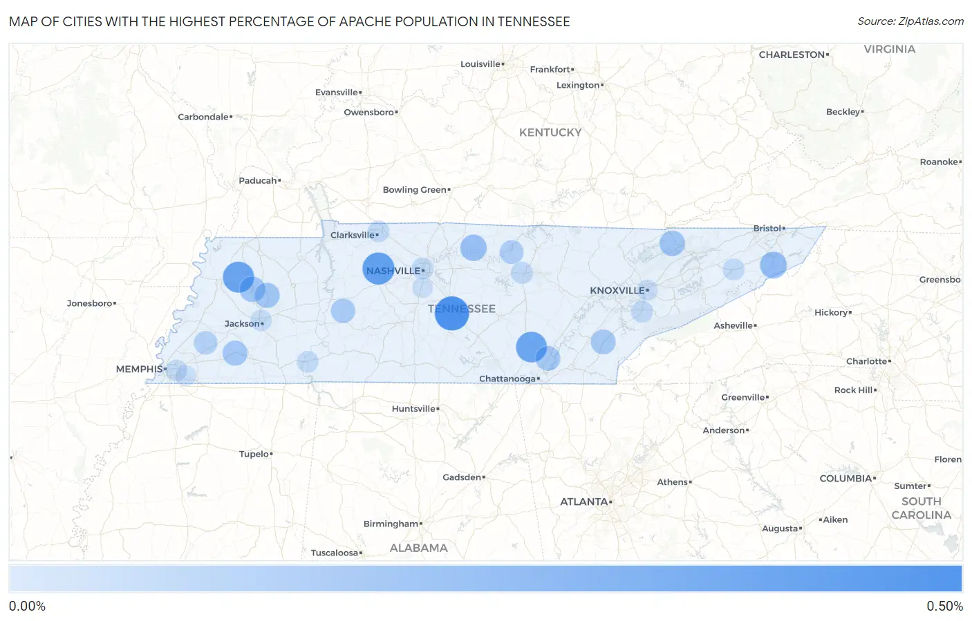 Cities with the Highest Percentage of Apache Population in Tennessee Map