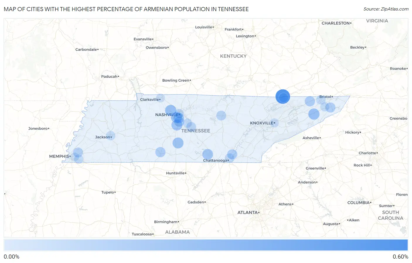 Cities with the Highest Percentage of Armenian Population in Tennessee Map