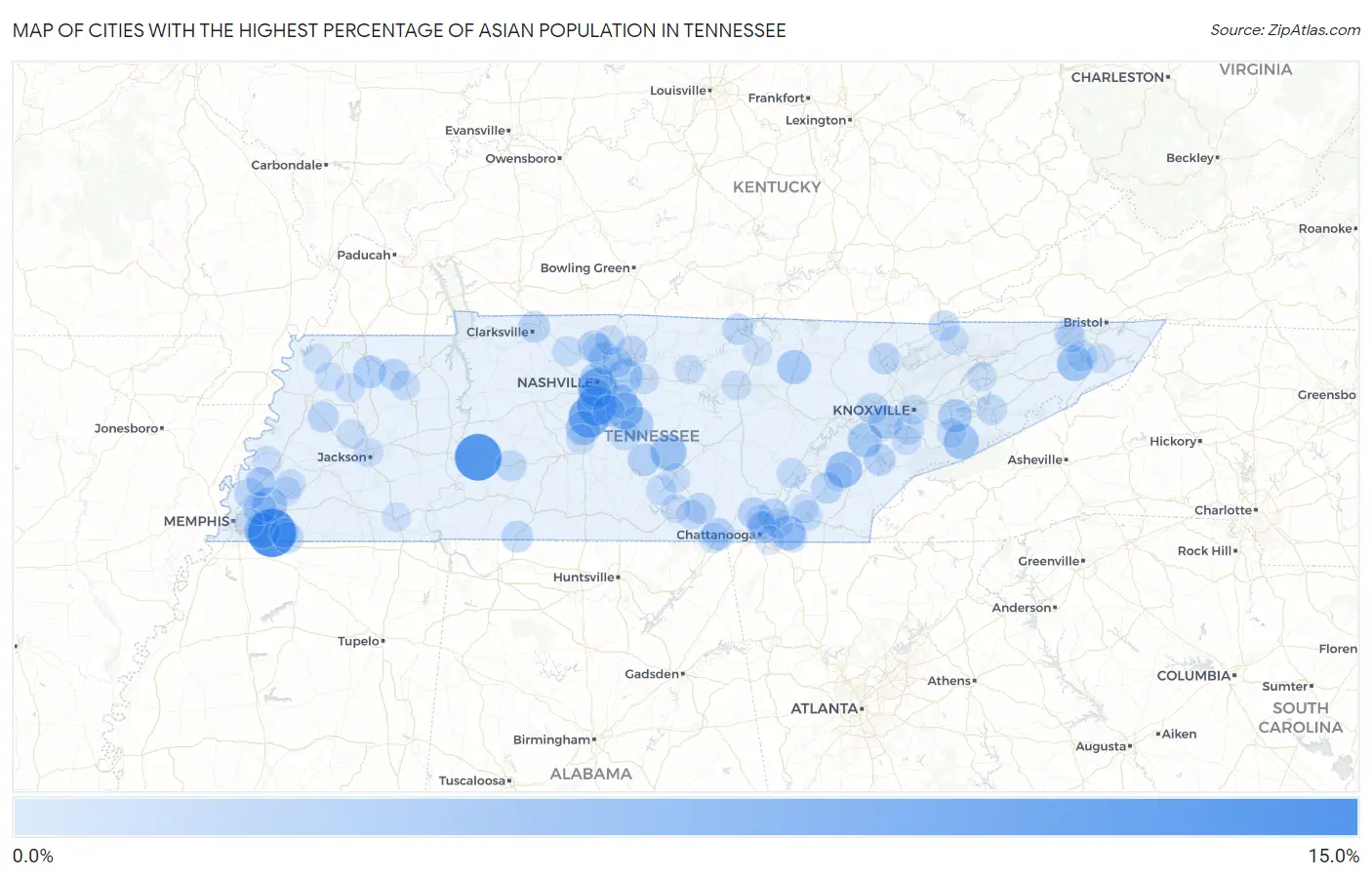 Cities with the Highest Percentage of Asian Population in Tennessee Map