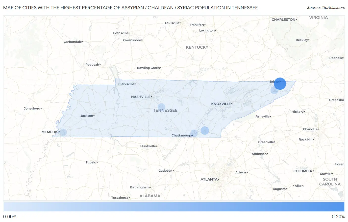Cities with the Highest Percentage of Assyrian / Chaldean / Syriac Population in Tennessee Map