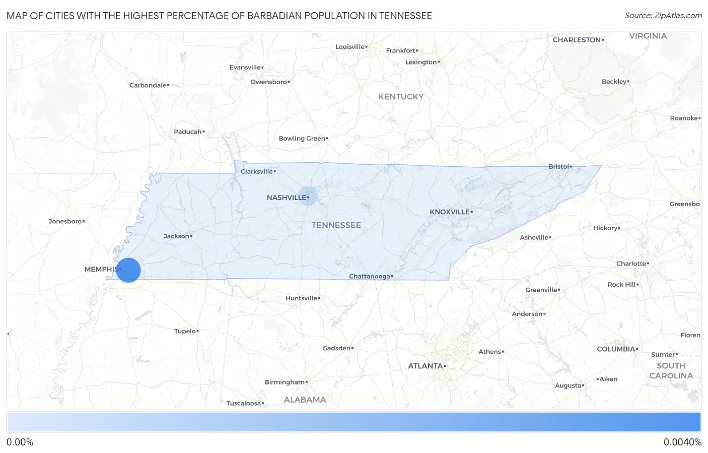 Cities with the Highest Percentage of Barbadian Population in Tennessee Map