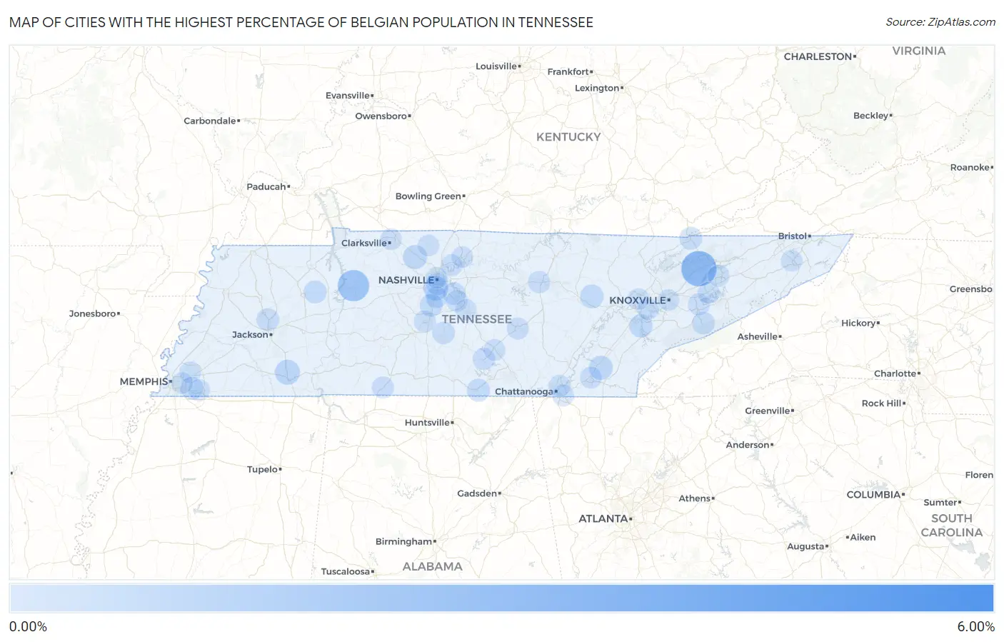 Cities with the Highest Percentage of Belgian Population in Tennessee Map
