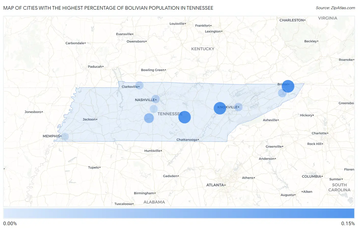 Cities with the Highest Percentage of Bolivian Population in Tennessee Map