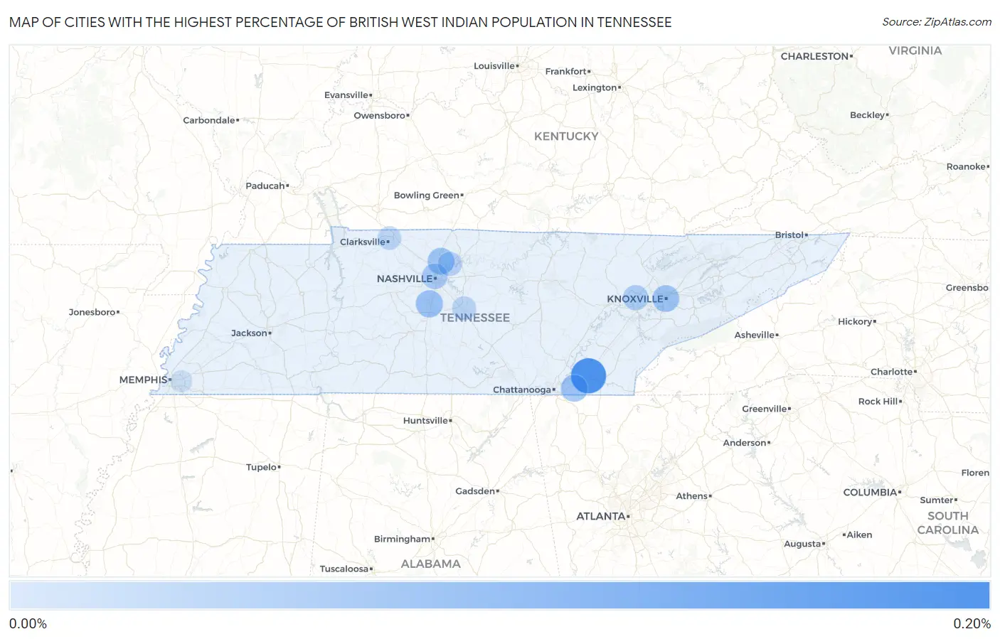 Cities with the Highest Percentage of British West Indian Population in Tennessee Map