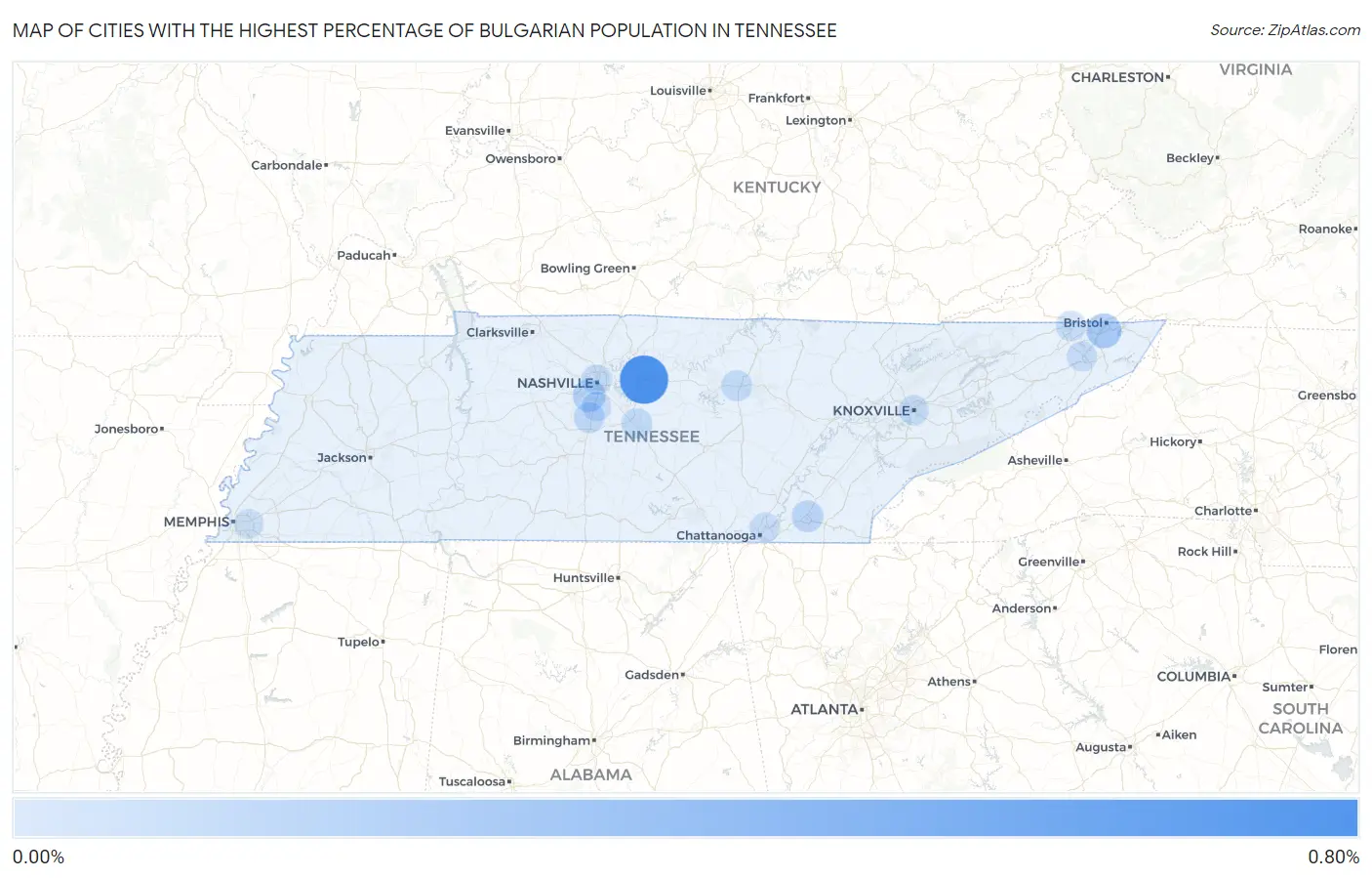 Cities with the Highest Percentage of Bulgarian Population in Tennessee Map