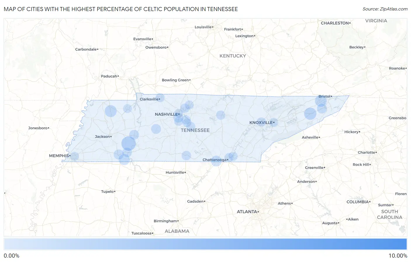 Cities with the Highest Percentage of Celtic Population in Tennessee Map