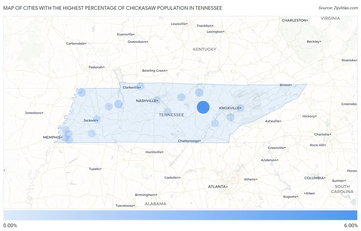 Cities with the Highest Percentage of Chickasaw Population in Tennessee Map