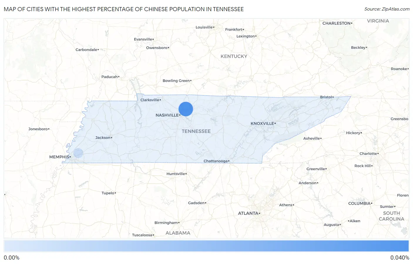 Cities with the Highest Percentage of Chinese Population in Tennessee Map