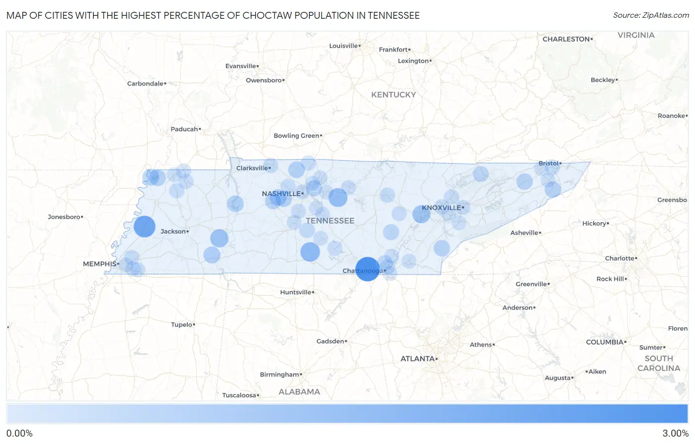 Cities with the Highest Percentage of Choctaw Population in Tennessee Map