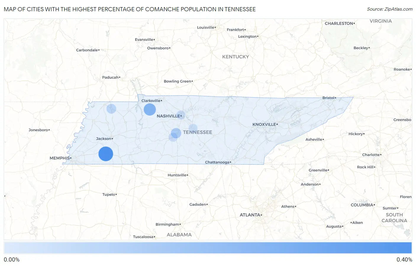 Cities with the Highest Percentage of Comanche Population in Tennessee Map