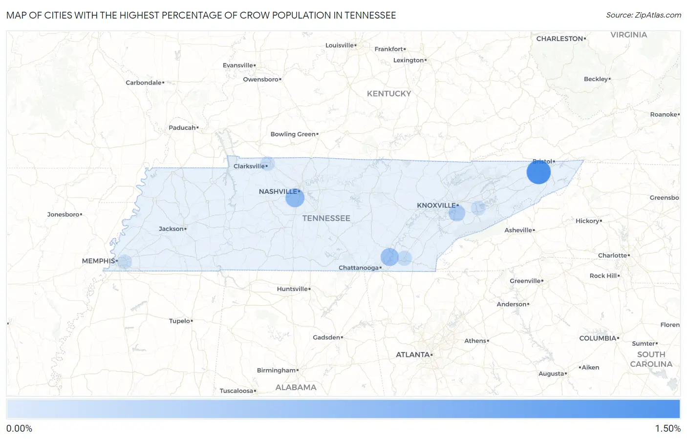 Cities with the Highest Percentage of Crow Population in Tennessee Map