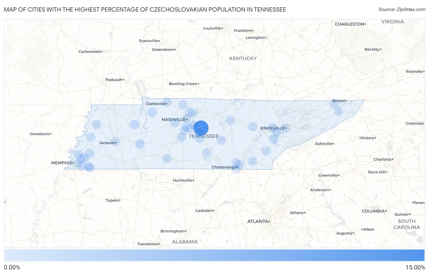 Cities with the Highest Percentage of Czechoslovakian Population in Tennessee Map