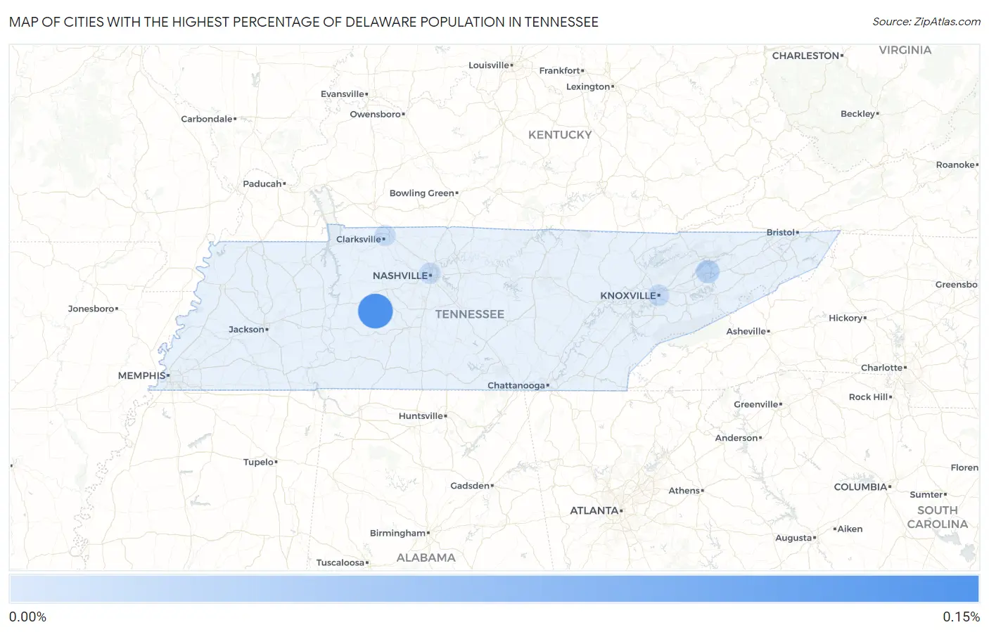 Cities with the Highest Percentage of Delaware Population in Tennessee Map