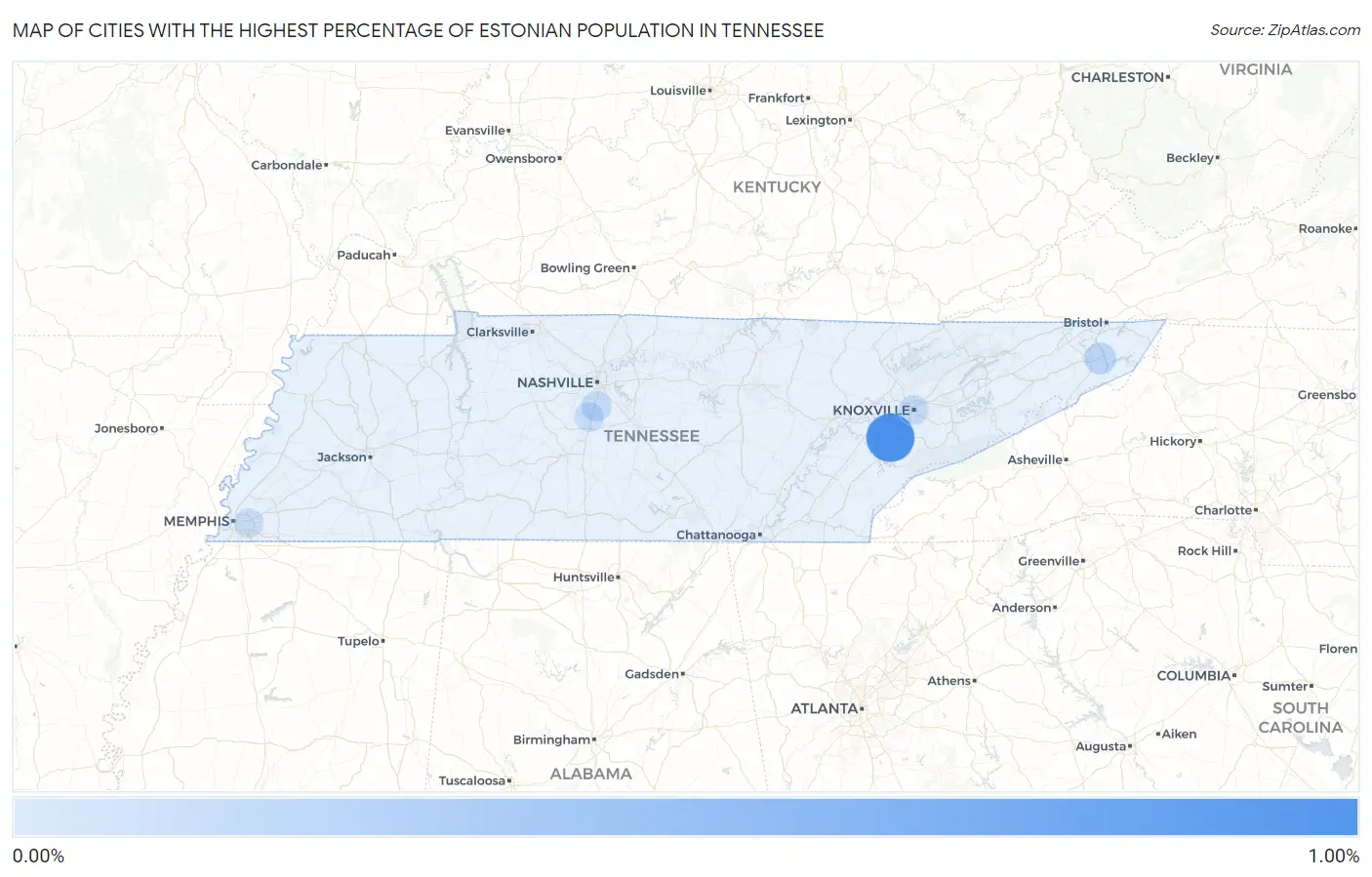 Cities with the Highest Percentage of Estonian Population in Tennessee Map