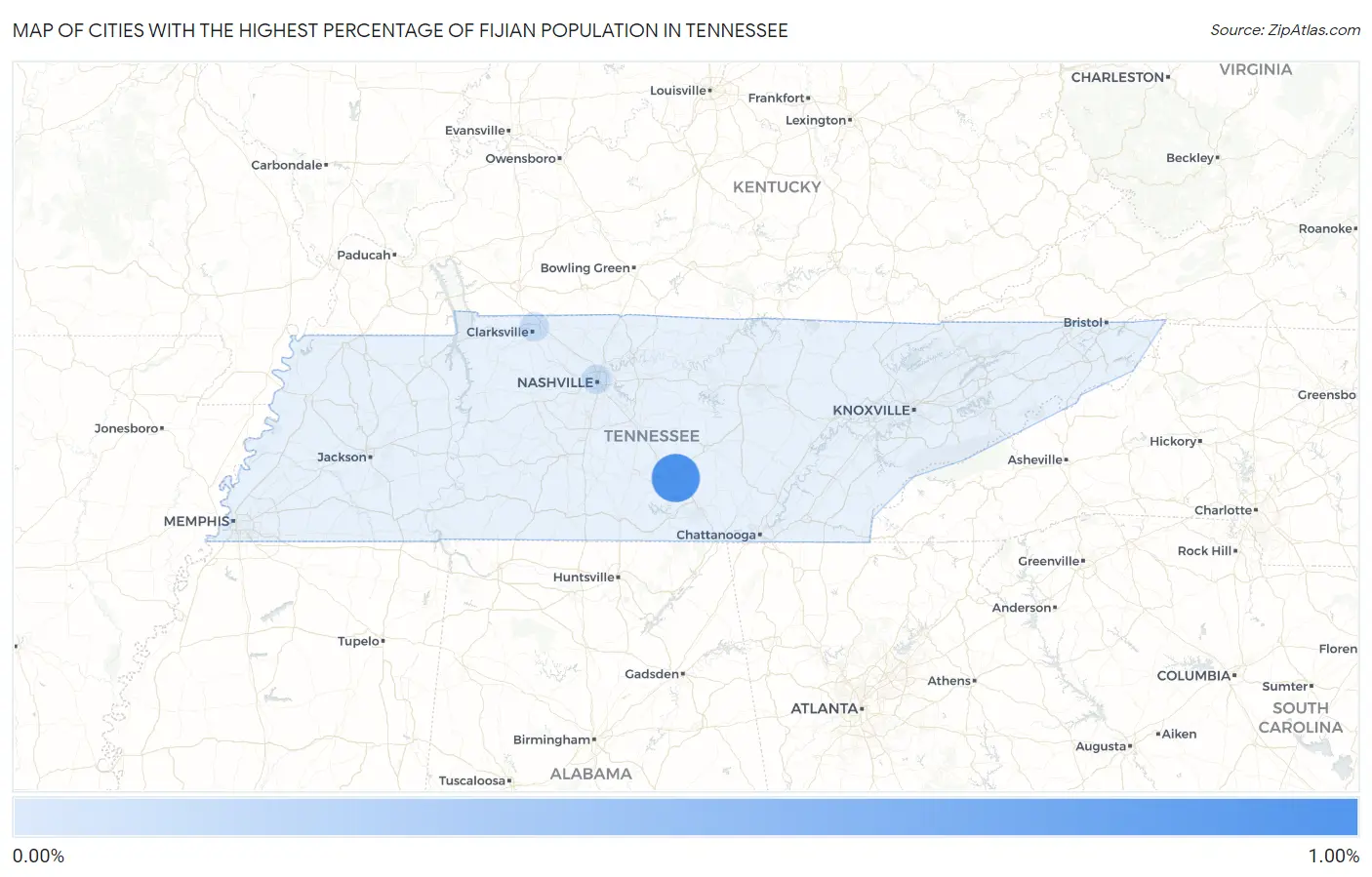 Cities with the Highest Percentage of Fijian Population in Tennessee Map