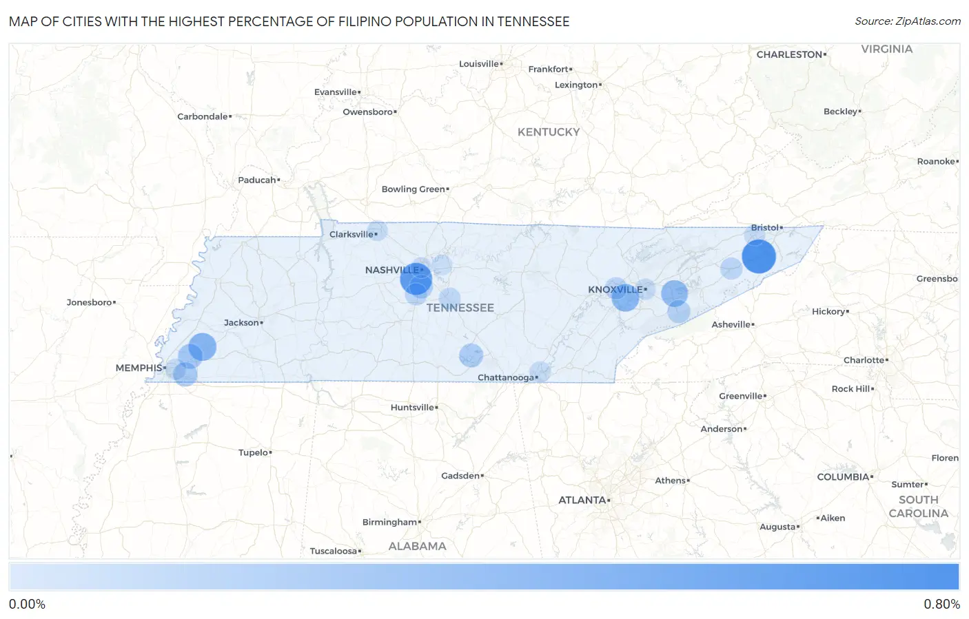 Cities with the Highest Percentage of Filipino Population in Tennessee Map