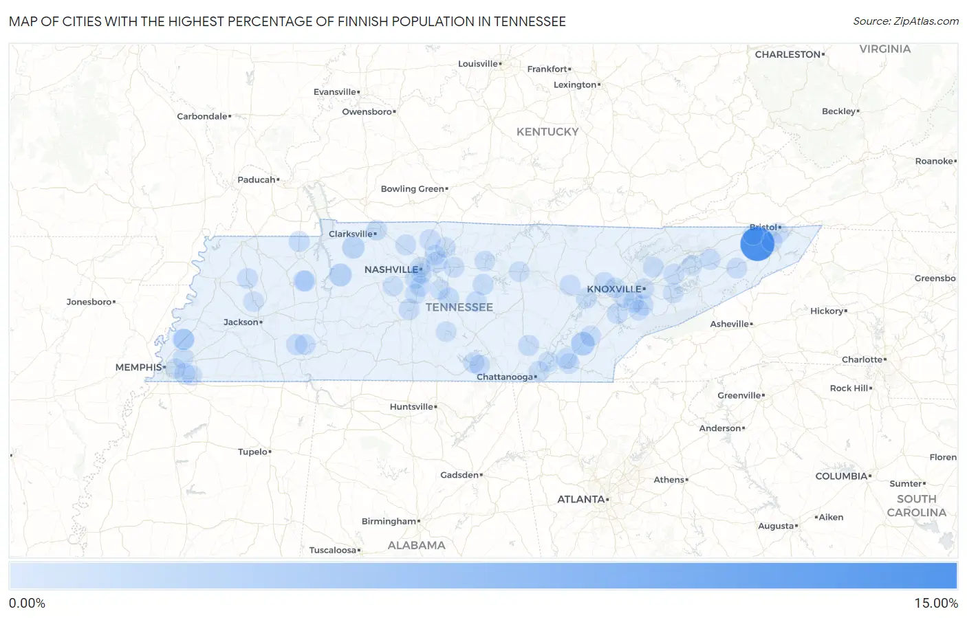 Cities with the Highest Percentage of Finnish Population in Tennessee Map