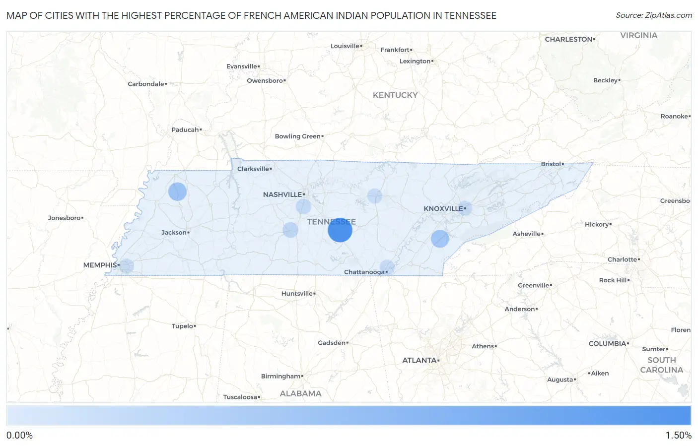 Cities with the Highest Percentage of French American Indian Population in Tennessee Map