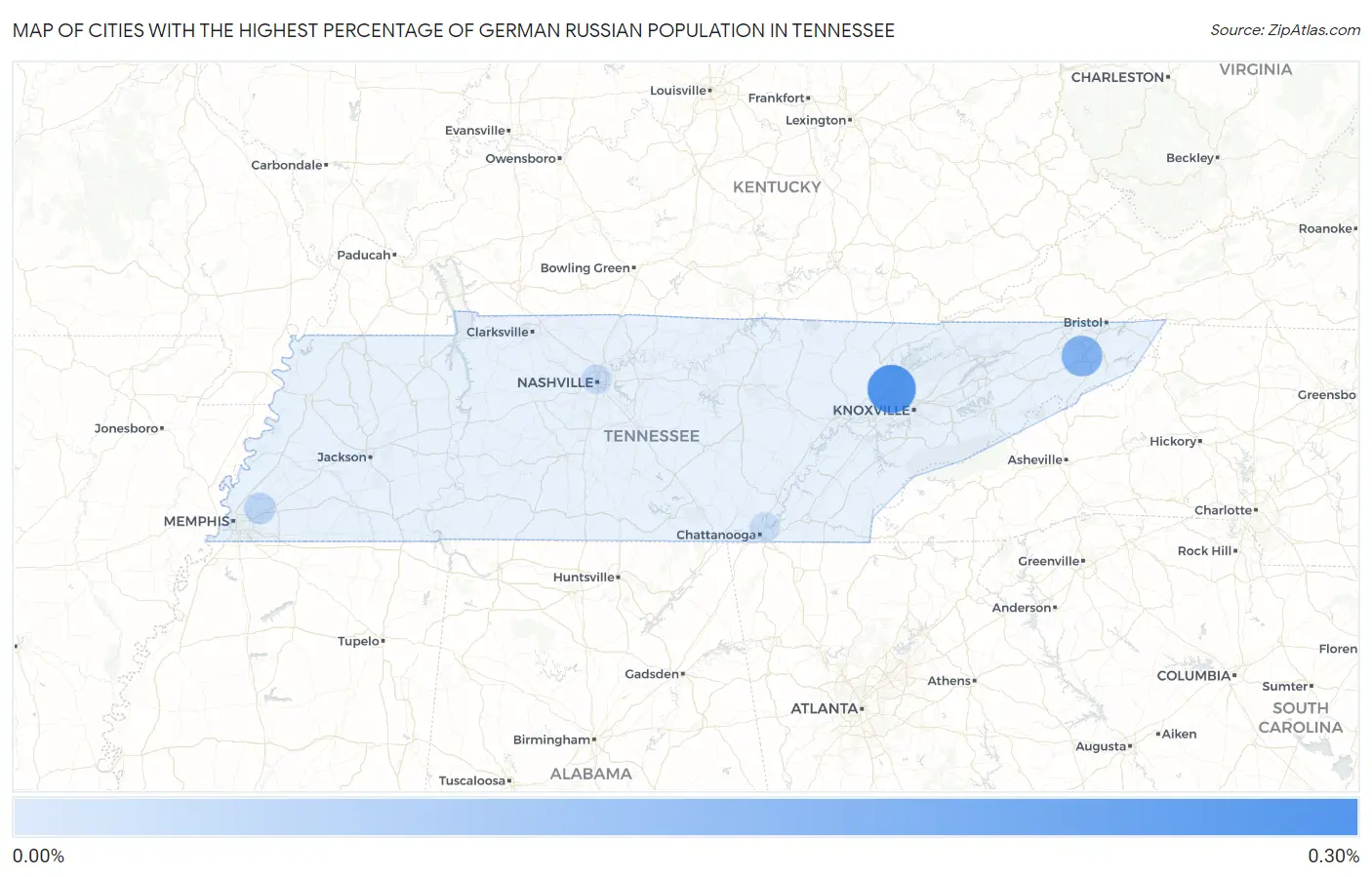 Cities with the Highest Percentage of German Russian Population in Tennessee Map