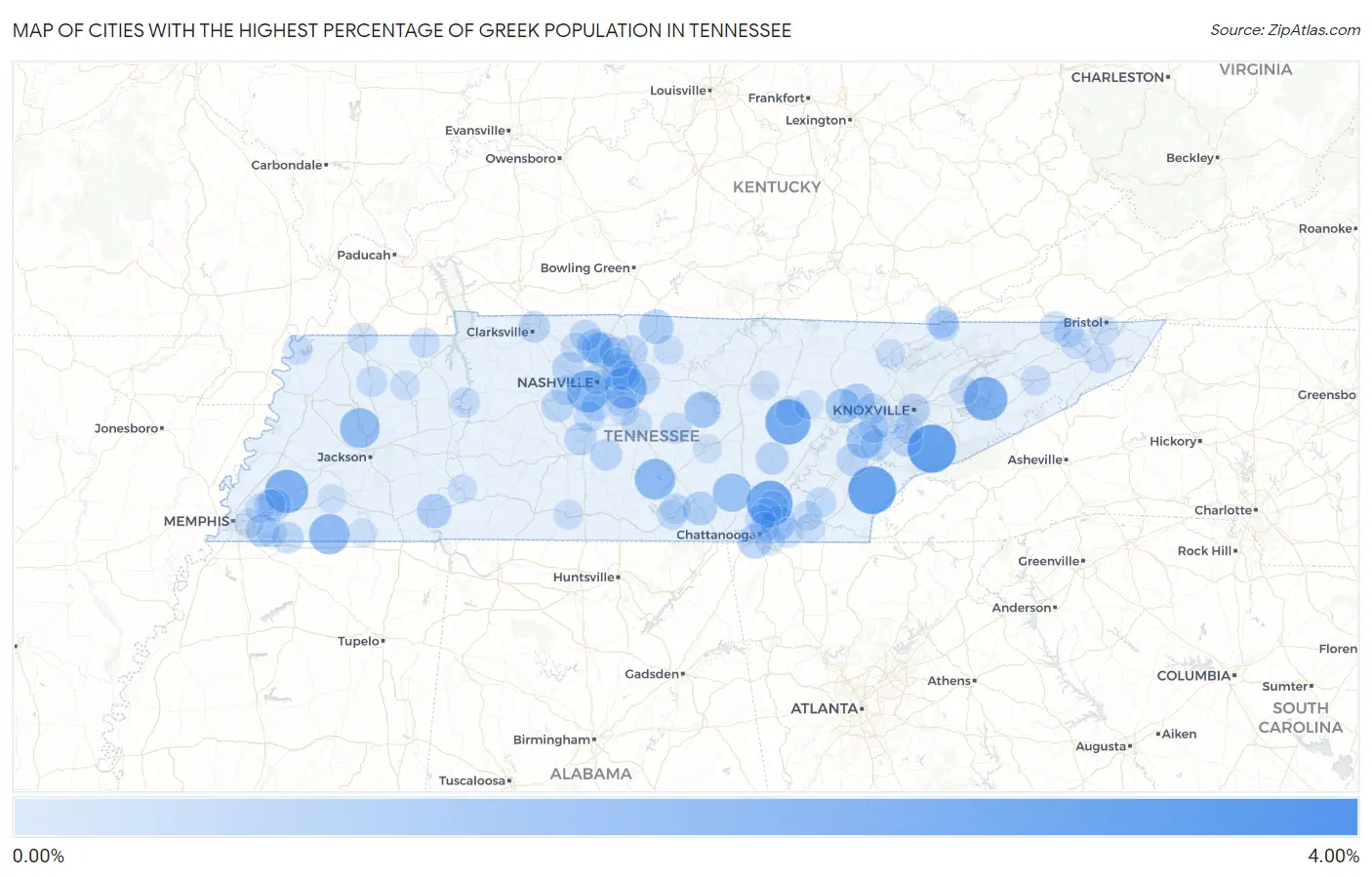 Cities with the Highest Percentage of Greek Population in Tennessee Map