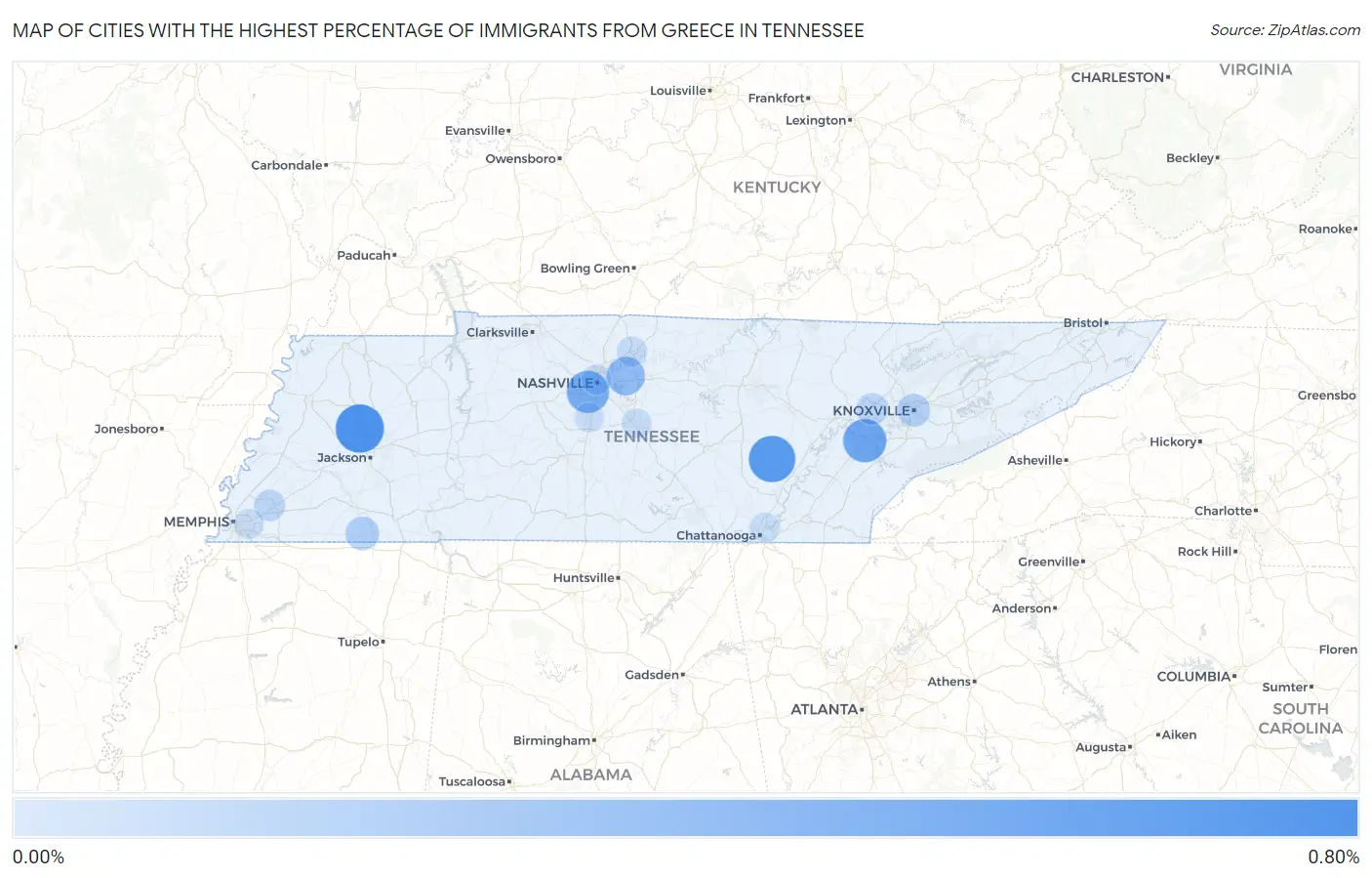 Cities with the Highest Percentage of Immigrants from Greece in Tennessee Map