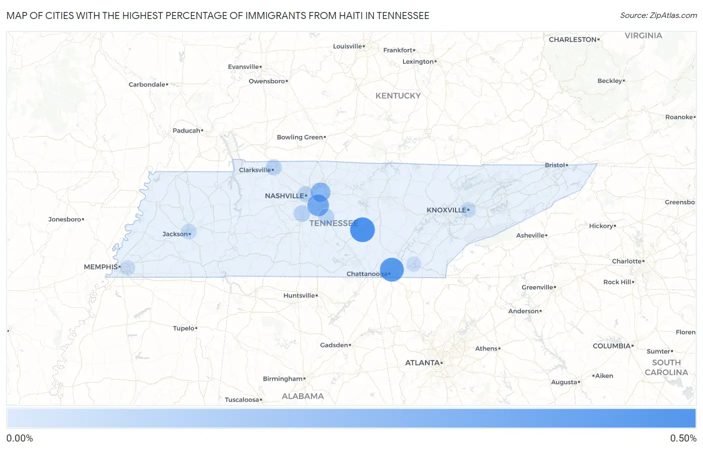 Cities with the Highest Percentage of Immigrants from Haiti in Tennessee Map