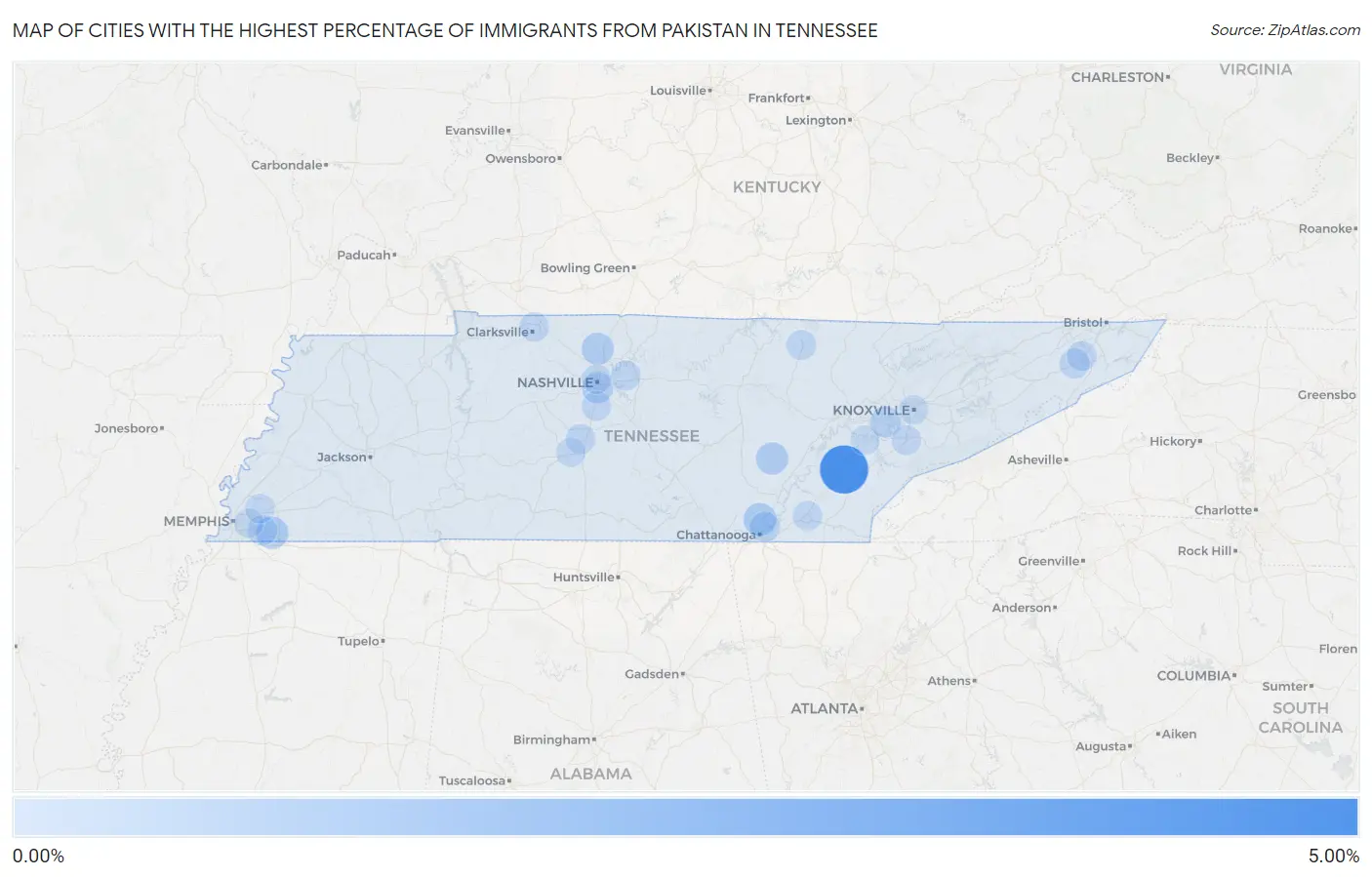 Cities with the Highest Percentage of Immigrants from Pakistan in Tennessee Map