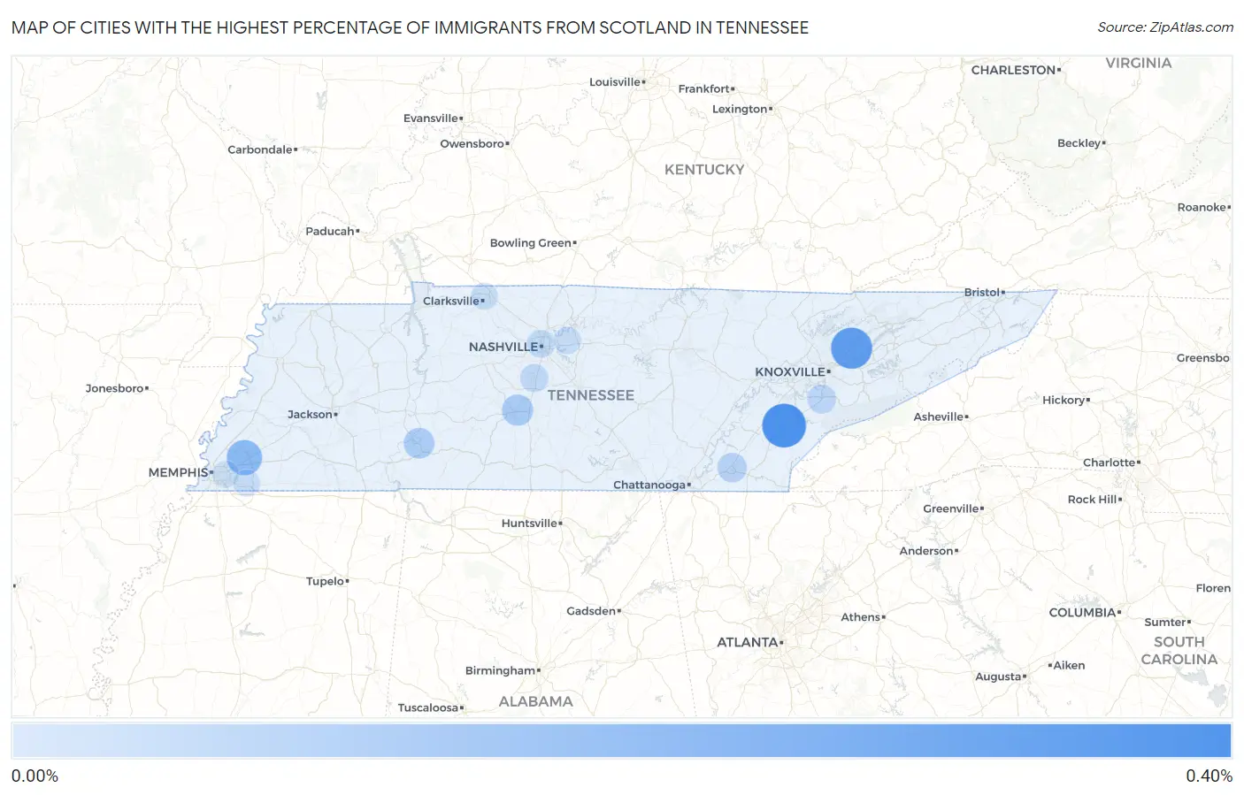 Cities with the Highest Percentage of Immigrants from Scotland in Tennessee Map