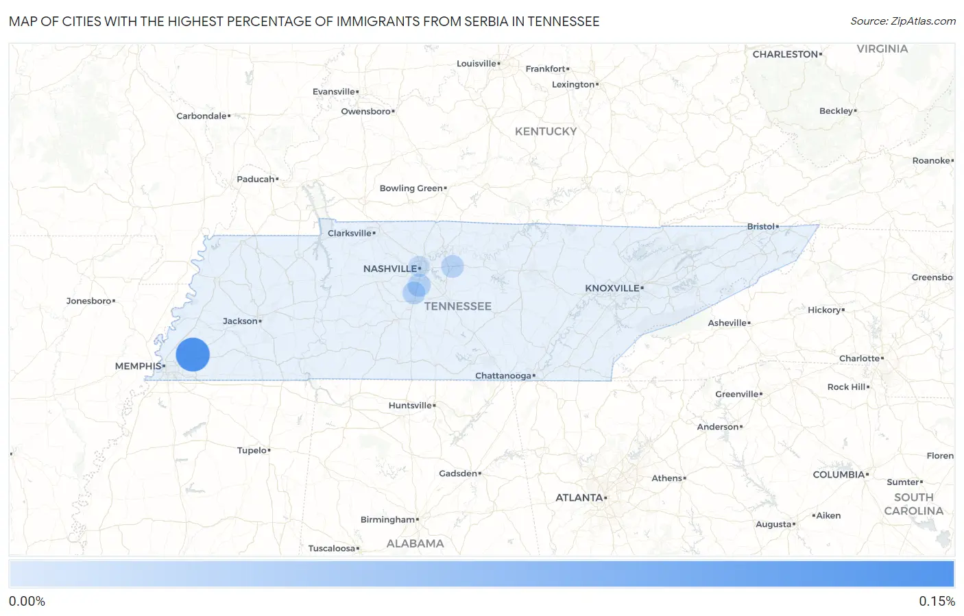Cities with the Highest Percentage of Immigrants from Serbia in Tennessee Map
