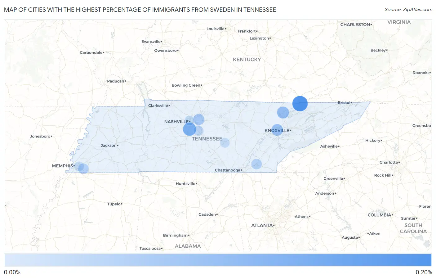 Cities with the Highest Percentage of Immigrants from Sweden in Tennessee Map