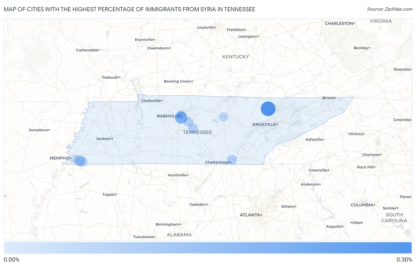 Cities with the Highest Percentage of Immigrants from Syria in Tennessee Map